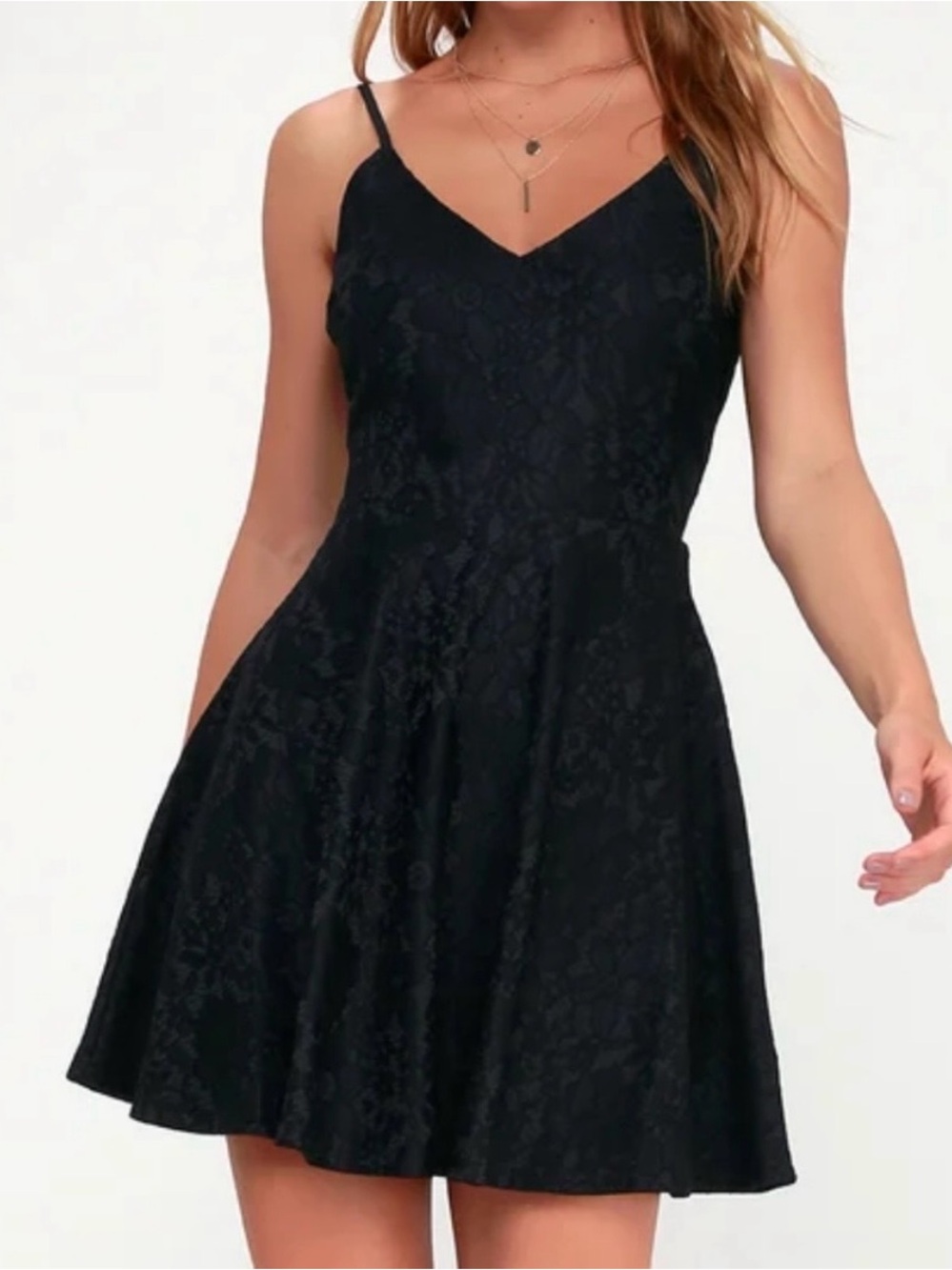 Lulu’s Way With Words Black Lace Skater Dress Small